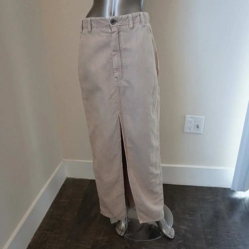 Brunello Cucinelli Monili Skirt Denim Linen Long Straight High Slit Size 6 New
